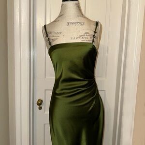 Satin effect midi dress with jeweled detailed straps